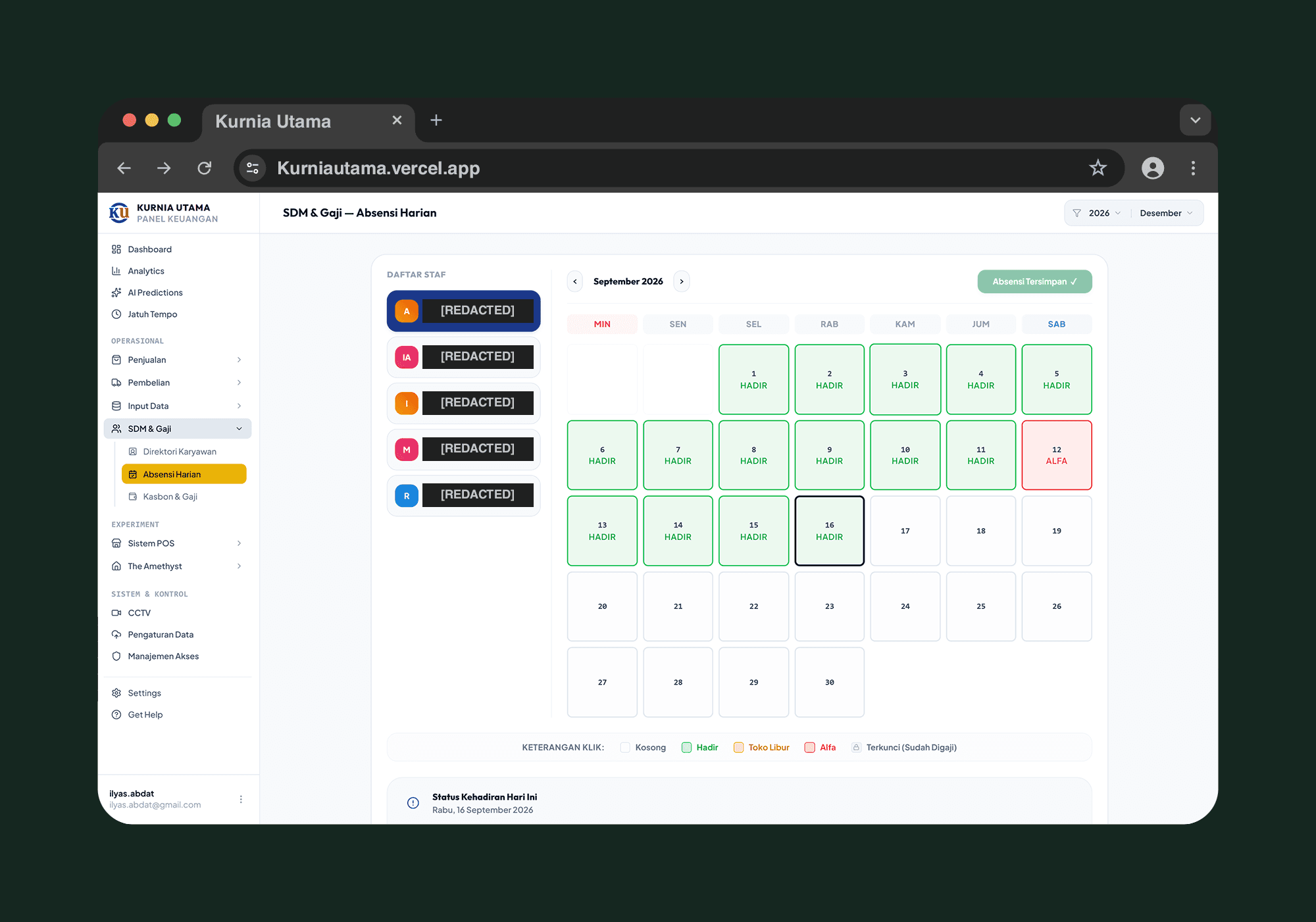ESP32 fingerprint attendance system for Kurnia Utama payroll