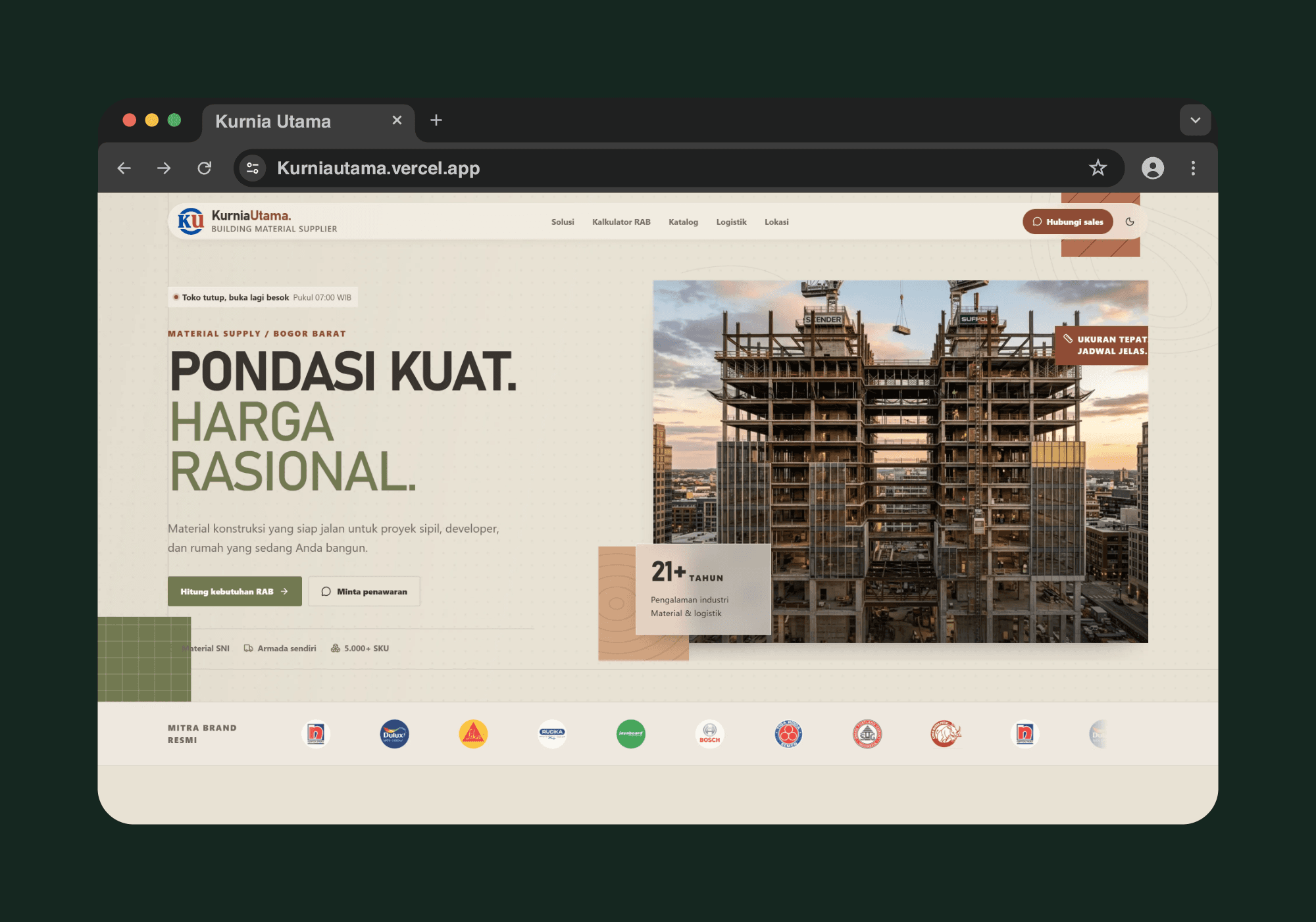 Kurnia Utama responsive landing page redesign